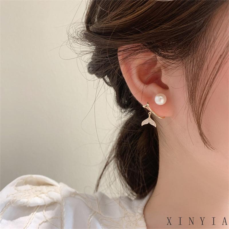 【COD】Sepasang Anting Tusuk Gantung Temperament Desain Ekor Ikan Hias Mutiara Gaya Koreasimple Untuk Wanita Berlian Gaya Mewah Untuk Wanita