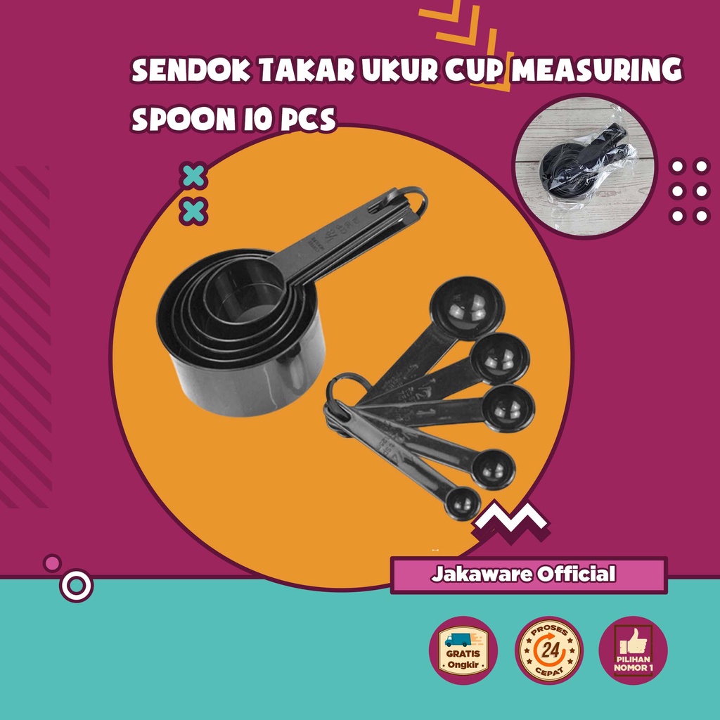 SENDOK TAKAR UKUR CUP MEASURING SPOON 10 PCS RESEP MINUMAN MAKANAN BUMBU MASAK DAPUR KUE ROTI AIR SE
