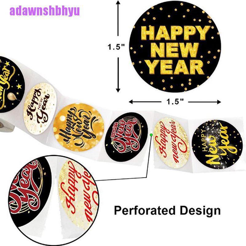 500 Pcs Stiker Label Desain Happy New Year Aksen Glitter Warna Emas Untuk Kartu Hadiah