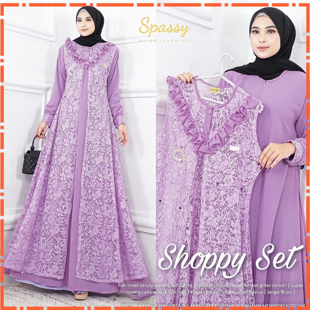 Rizkuna Shoppy Set 2 in 1 Gamis + Outher Busui Friendly Bahan Ceruty Full Furing mix Brukat IMPORT A