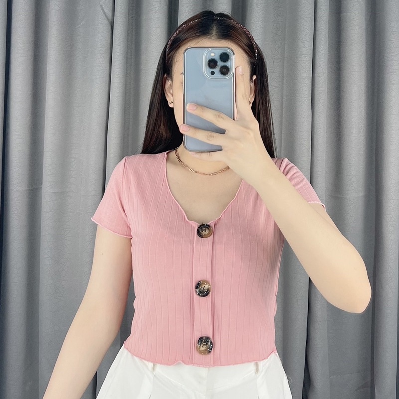 Shelby button crop top 061 | Crop top korea button | atasan wanita crop