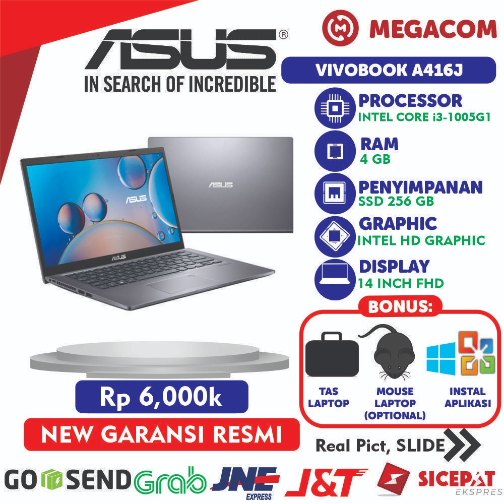 Asus Vivobook A416J/F Core i3 gen 10 RAM 4GB SSD 256GB 14