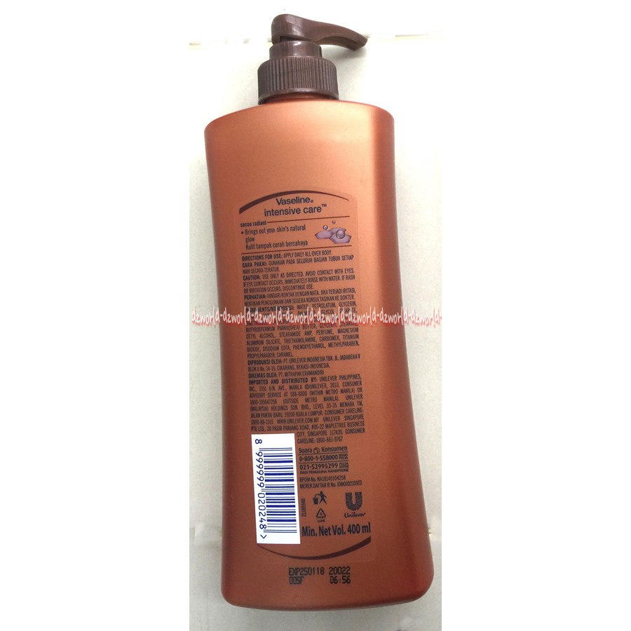 Vaseline Intensive 400ml Care Cocoa Radiant Dry Skin Kulit kering Handbody Vaselin Hand Body