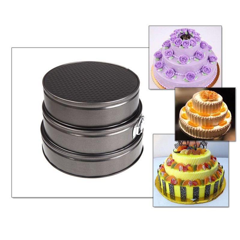 Panci Wajan Panggang Kue Bulat 3 Pcs Stainless Steel Non Stick Tins Tray Pan Shape Cake Mould Doky