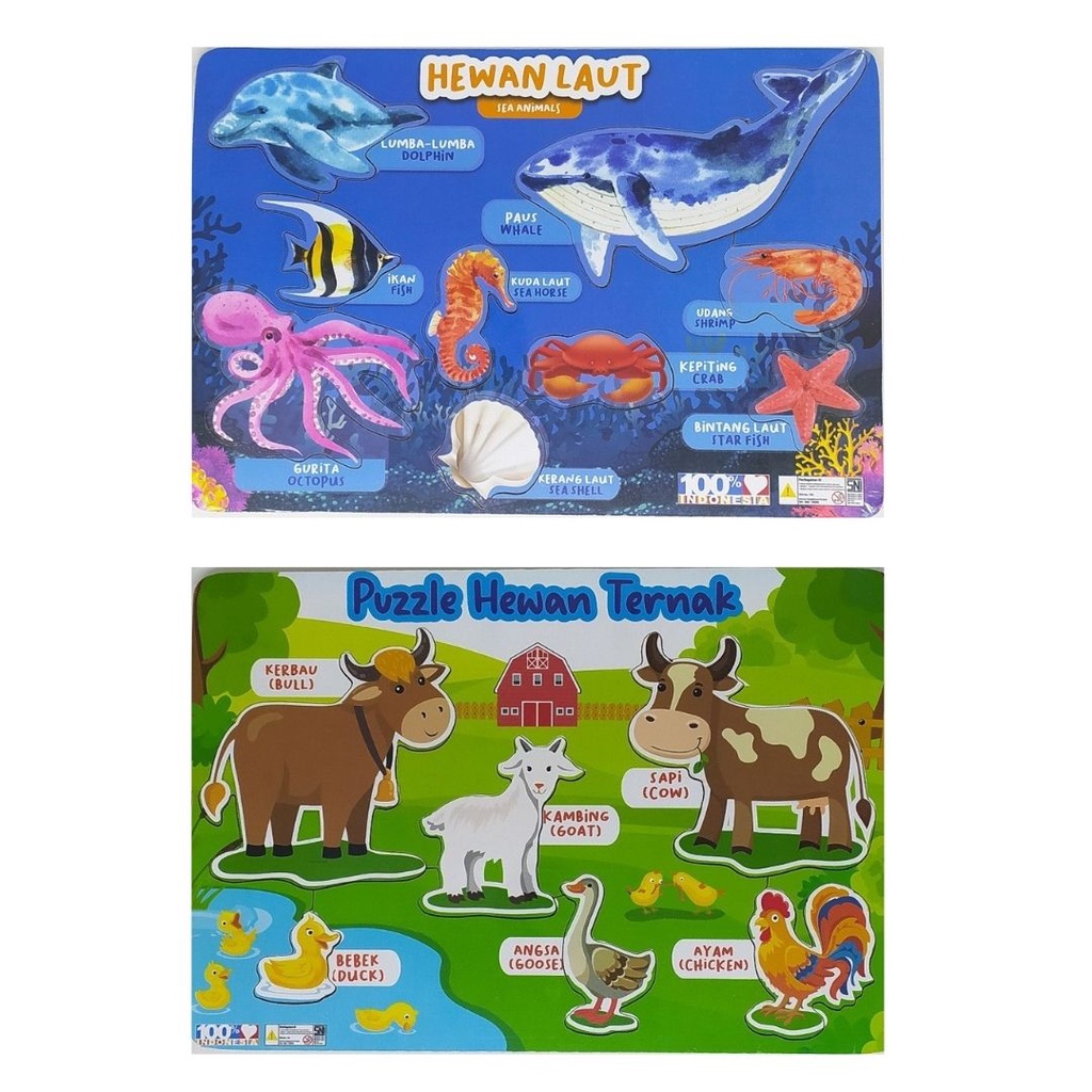 Jual Paket Puzzle Kayu Hewan Laut Dan Hewan Ternak - Mengenal Hewan ...