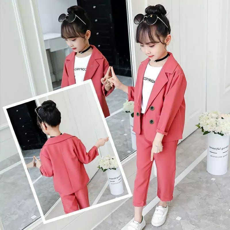Set Baju Anak Perempuan Usia 4 5 6 7 Tahun Set Celana Anak CewekTanggung Set Jas Blazer 2022