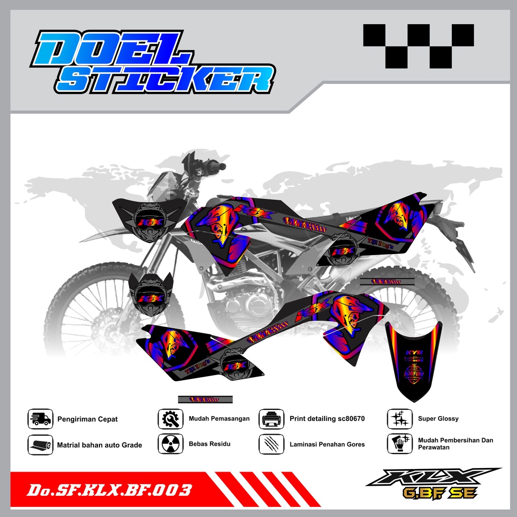 Sticker Striping Honda KLX 150 G , BF , SE Lama List Variasi Hologram , Crome Doel 003