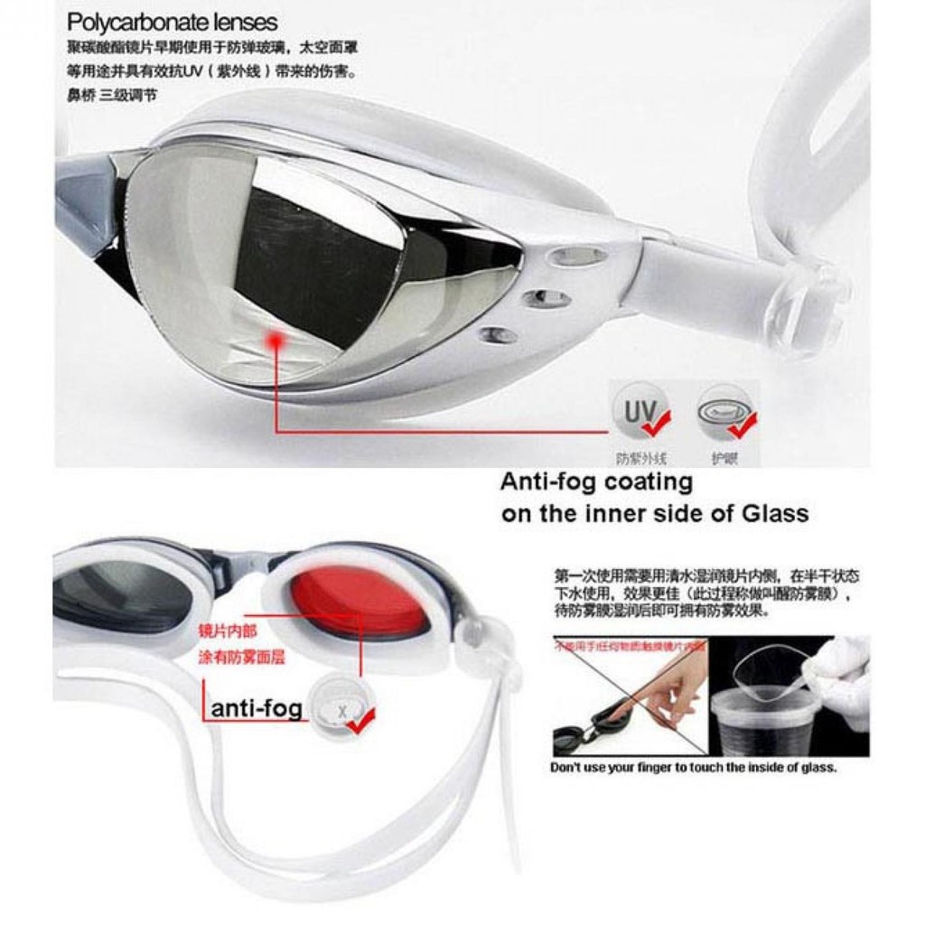 Terbaru ! Ruihe Kacamata Renang Coating Mirrored Anti Fog UV Protection - RH6100