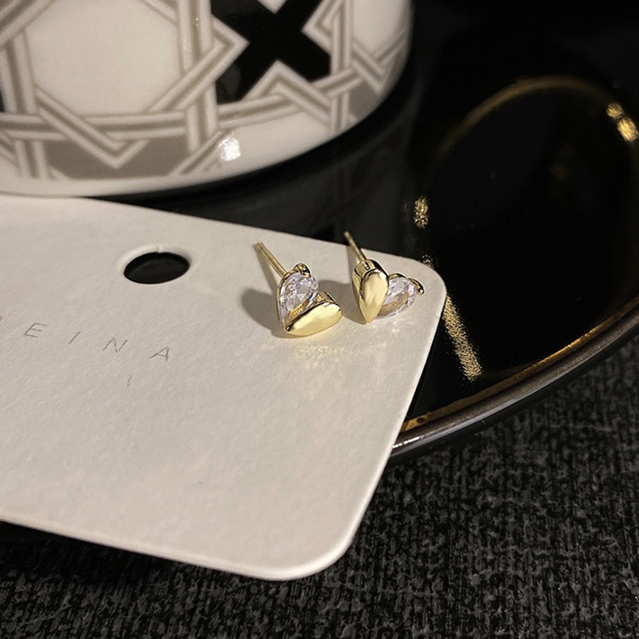 Anting Giwang Lapis Gold / Silver 925 Model Hati Dengan Kristal + Berlian Untuk Wanita