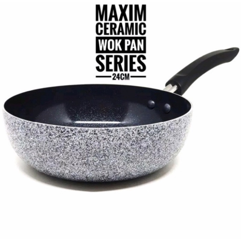 maxim neostone deep wok marble ceramic 24cm /  wajan penggorengan anti lengket