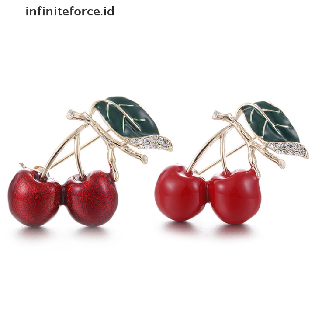 Bros Pin Enamel Bentuk Cherry Merah Bahan Metal Aksen Kristal Untuk Sweater