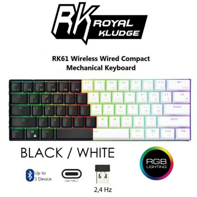Royal Kludge RK61 RGB Wireless Bluetooth Mechanical Keyboard / Keyboard Gaming / Wireless Keyboard /