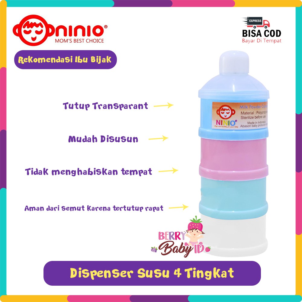 Ninio Tempat Dispenser Susu Bayi Milk Powder Dispenser 4 Susun Tingkat Berry Mart