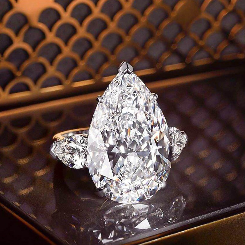 Cincin Kristal Zircon Bentuk Tetesan Air Warna Silver Untuk Wanita