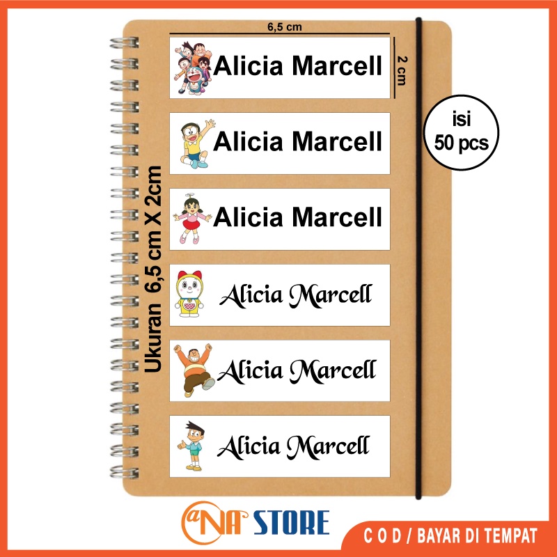 

50 Pcs Stiker Nama Anak Karakter Doraemon Stiker Label Nama Buku Pelajran Sekolah