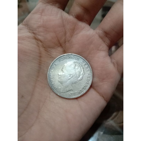 koin Wilhelmina 1 gulden tahun 1929