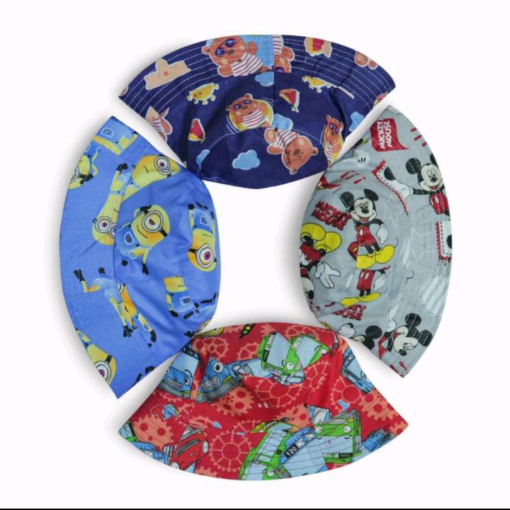 Topi Anak Bucket Laki Laki Perempuan Topi Anak Bucket Cowok All Size Usia 2 -8 Tahun Motif Karakter Lucu Topi Bucket Anak Bergai Macam Motif Lucu Bisa Dipakai Bolak Balik Bahan Katun Nyaman Dipakai