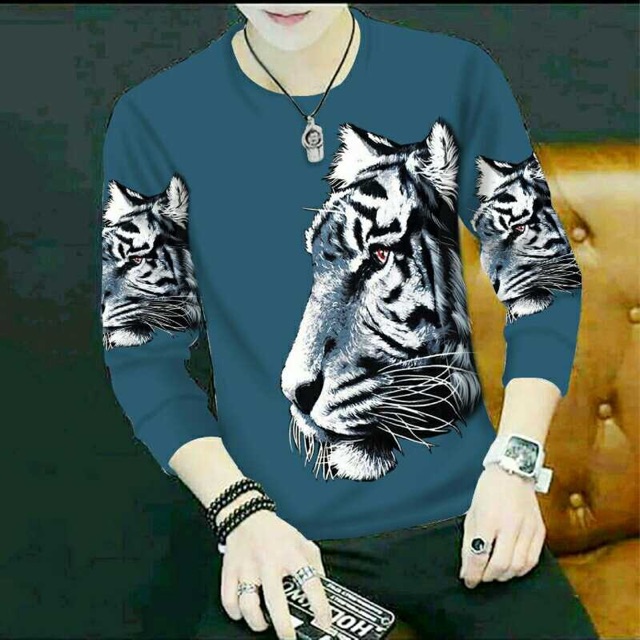 BAJU KAOS LENGAN PANJANG COWOK ATASAN PRIA MOTIF MACAN FASHION KEKINIAN