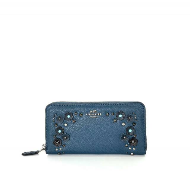 Coach Zip Wallet With Thea Rose navy blue dompet original authentic