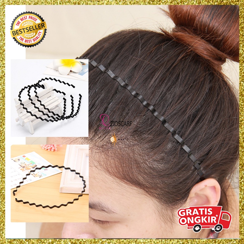 Bando Korea Perempuan Dewasa Bentuk Gelombang Zigzag Hitam Polos Bandana Aksesoris Rambut fashion cewe AK113