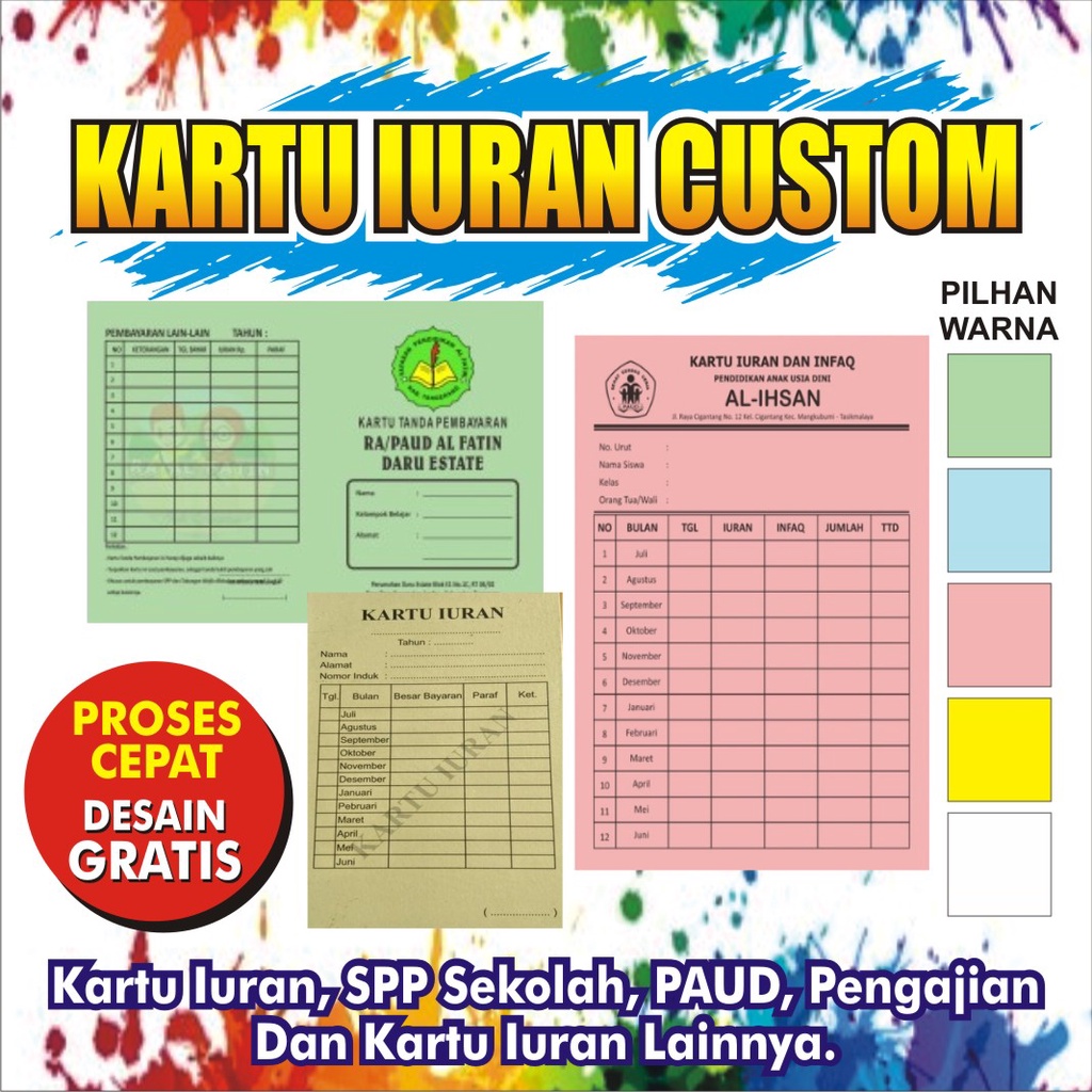 

Kartu Iuran /SPP/Infaq/Arisan/Custom/Murah