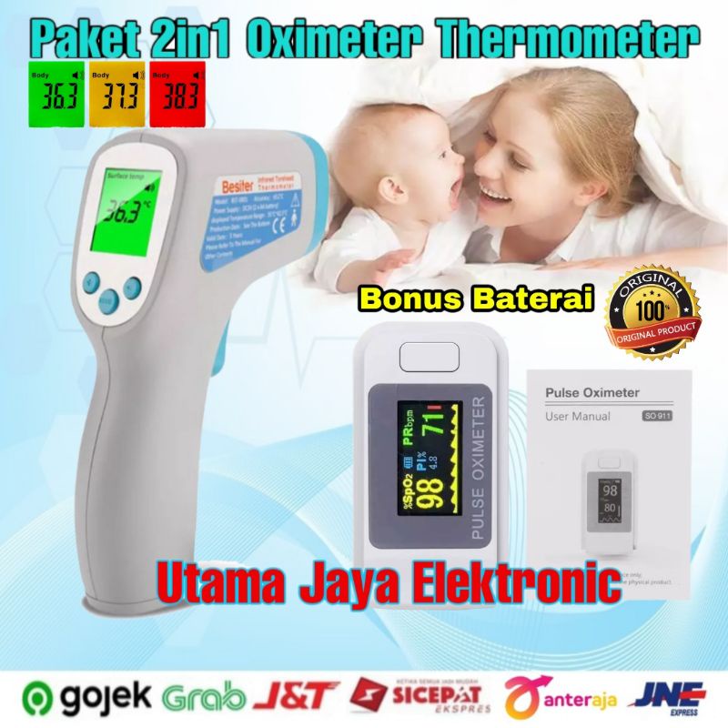 Paket 2in1 Fingertip Oximeter Oksimeter Thermometer Infrared