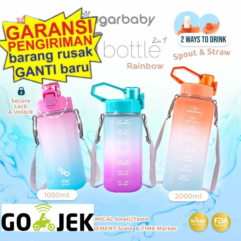 Sugarbaby Tritan Fit Bottle 2in1 (Rainbow) - 1050 ml dan 2000ml botol anak botol minum anak termos bayi