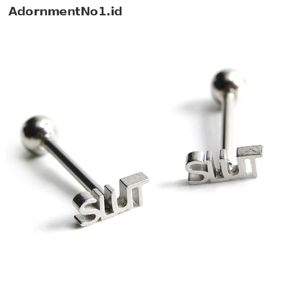 (AdornmentNo1) Cincin Tindik Lidah / Tubuh Bahan Stainless Steel Desain Barbell Gaya Punk Untuk Pria / Wanita