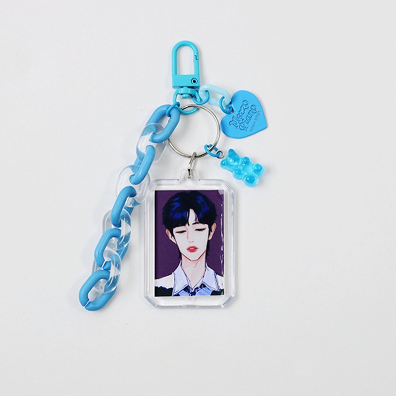 Ins Gantungan Kunci Akrilik Motif Kartun Beruang + Bingkai Foto + Kartu Idol Korea Untuk Aksesoris Tas DIY