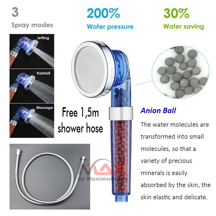 Kepala Shower dengan Anion Ball perawatan kulit lebih segar vulcanization ball menyaring racun dalam kandungan air perawatan kulit lebih halus Bath Shower Head 3 Modes Adjustable Showerhead Jetting Shower Head High Pressure Saving Water Bathroom Filter