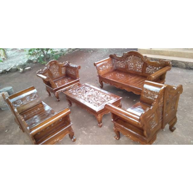 KURSI TAMU MADURA UKIR KAYU JATI  KAKI GARENGAN