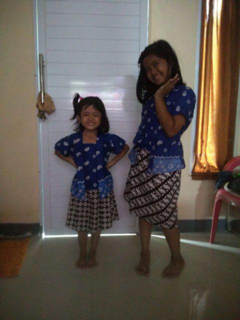 Setelan Batik Jumputan Anak Model Kutubaru Bahan Katun Warna Biru Bac28