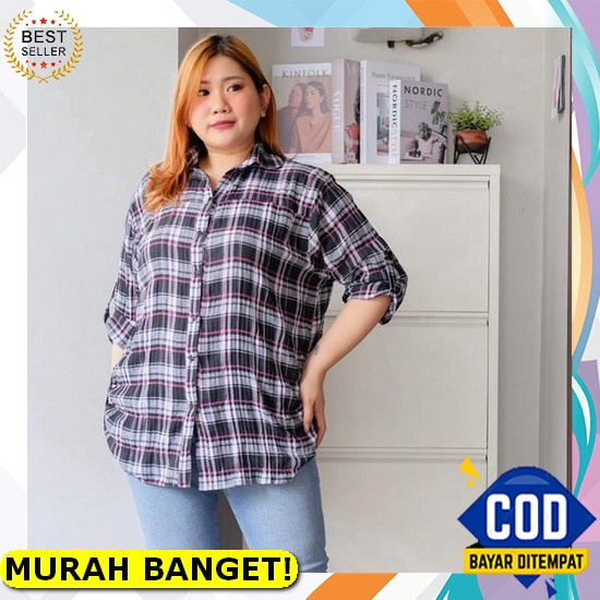 Casha - Zfs Ootd Wanita Kemeja Haliza / Doretha Oversize Shirt / Kemeja Oversize Kotak - Kotak / Kem