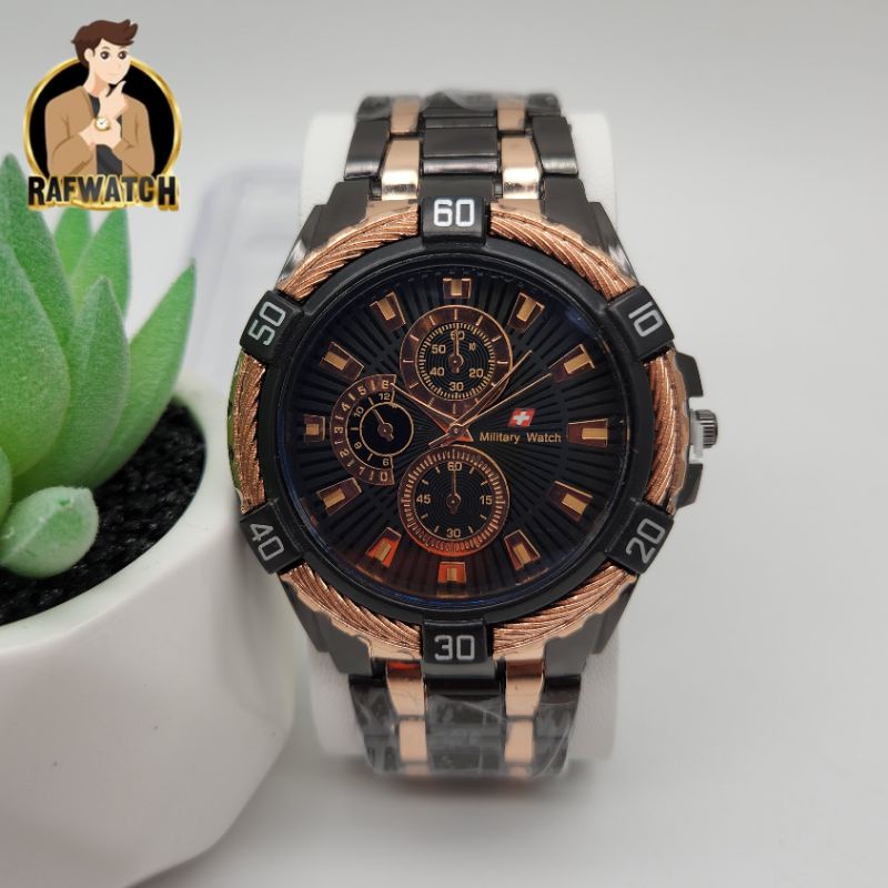 Terbaru Jam Tangan Rantai Pria Casual Sporty Rantai Hitam Putih Rosegold