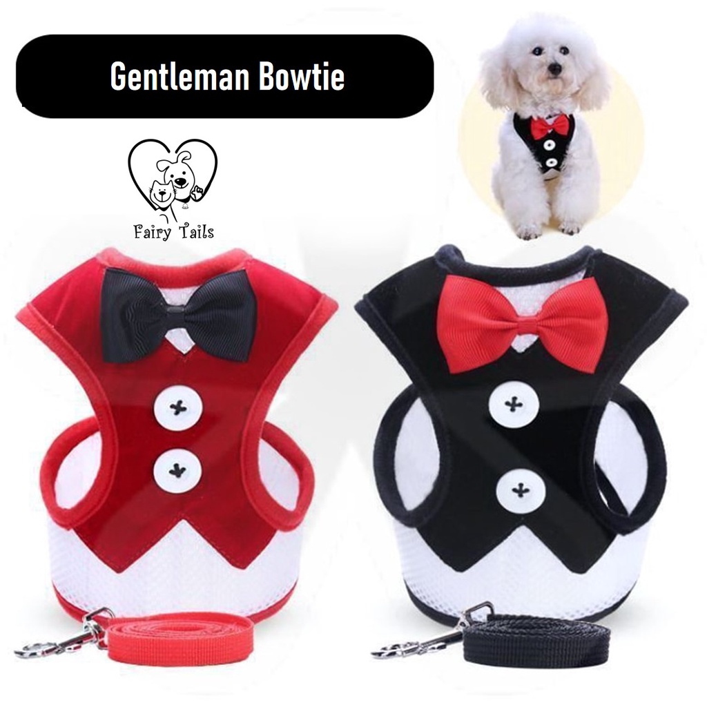 Harness Tali Tuntun Anjing Kucing Model Gentleman Bowtie Rompi Jas Elegan/Pet Harness Elegant Bowtie