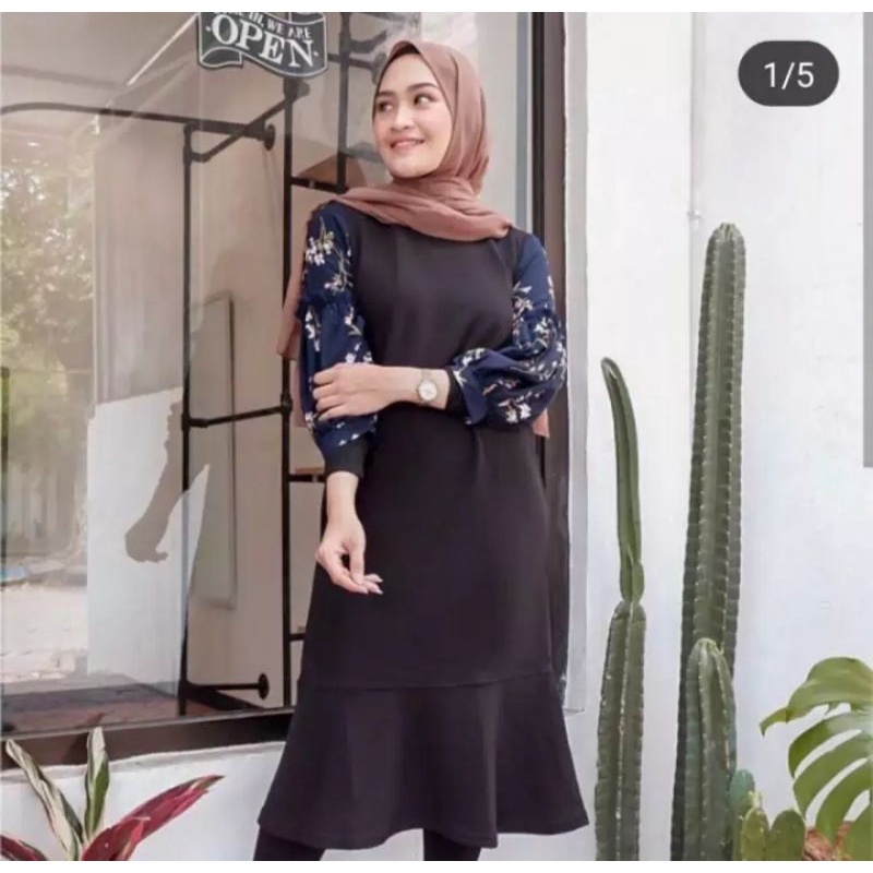 Anina Tunik/ Tunik Moscrepe Combi/ Atasan Wanita Muslimah/ Atasan Polos Simple