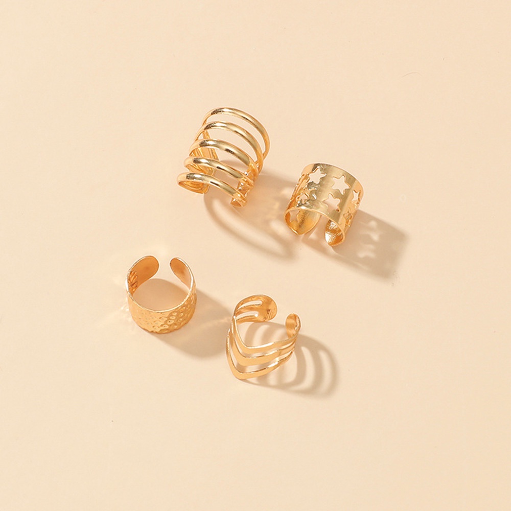 4pcs / Set Anting Tusuk + Klip Telinga Lapis Emas Bentuk Bintang / Geometri Untuk Wanita