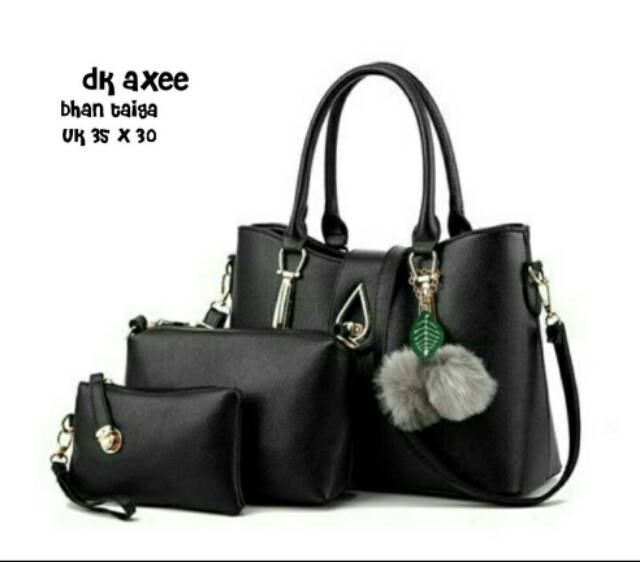 Fashion handbag 3in1 airbesar free pompom murah / tas wanita