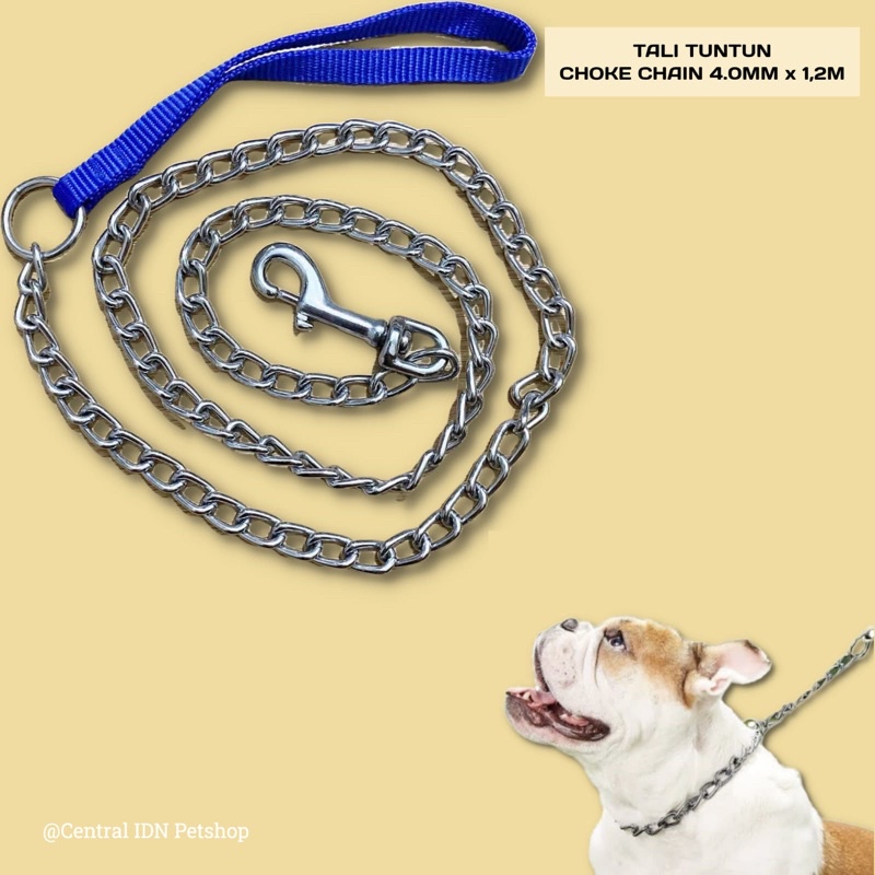 TALI TUNTUN ANJING KUCING CHOKE CHAIN 4.0MM x 1,2M