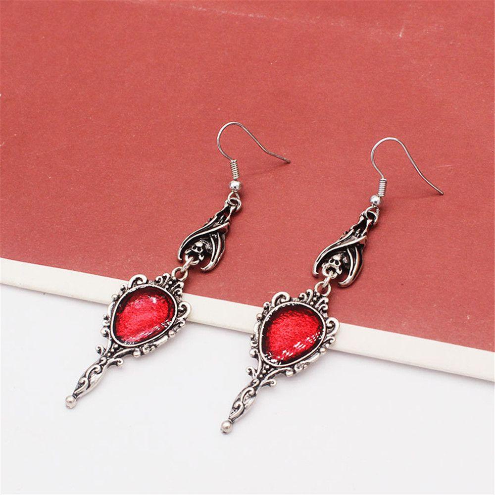 Lily Halloween Anting Logam Wanita Gantung Gaya Punk Gothic Retro Berlian Imitasi Merah