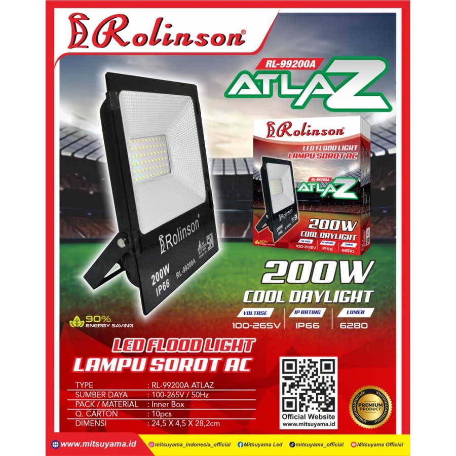 RL-99200A Lampu Sorot AC 200 Watt Rolinson atlaz IP66 Tembak flood led