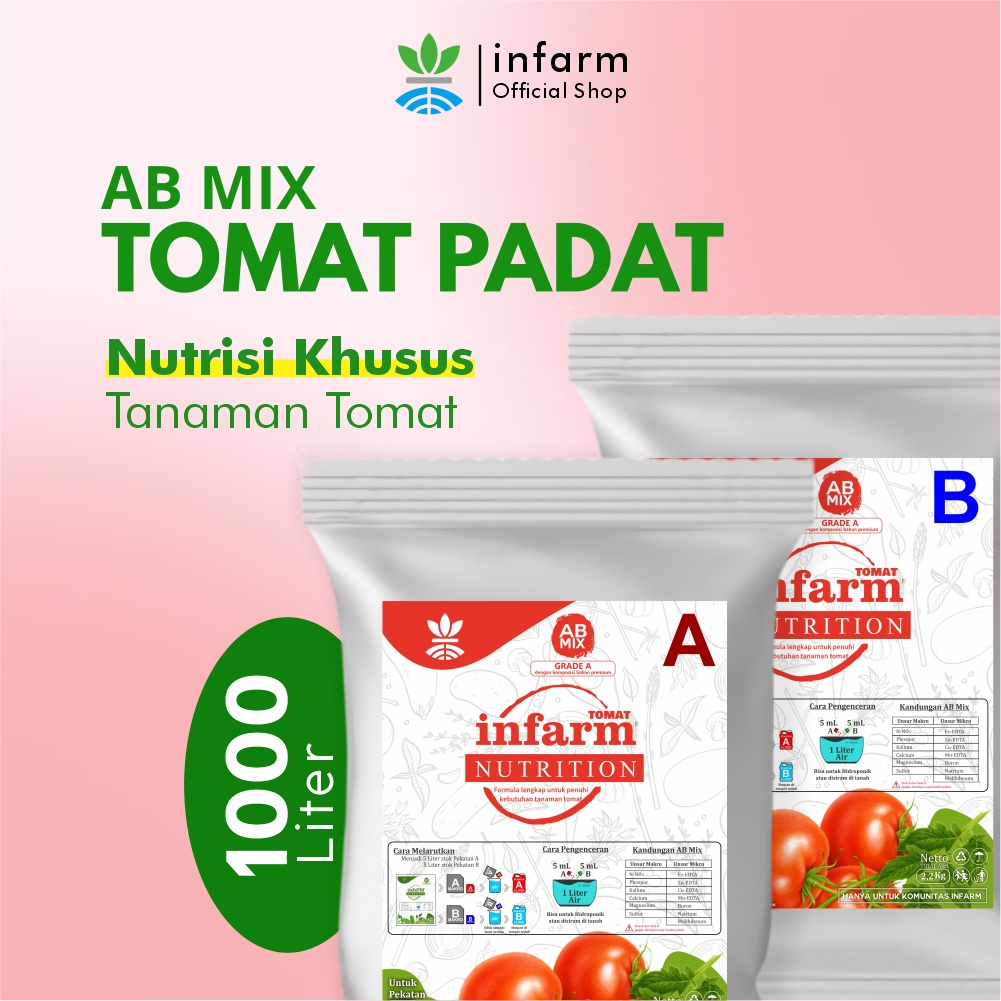 INFARM - Nutrisi AB Mix Besar Tomat Pupuk Konvensional Tanah dan Hidroponik untuk 1000 Liter