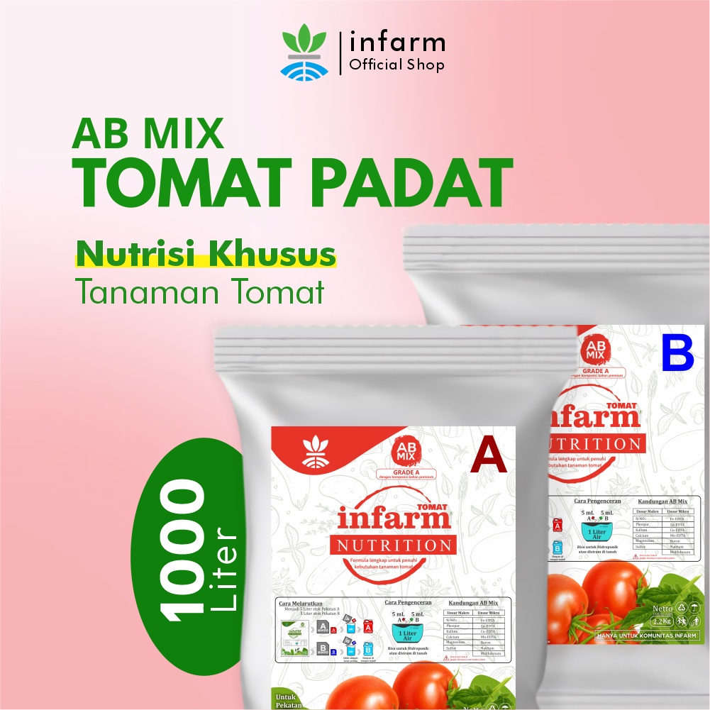 INFARM - Nutrisi Tanaman AB Mix Tomat 1000 Liter Pupuk untuk hidroponik dan Tanah  Infarm AB Mix Bub