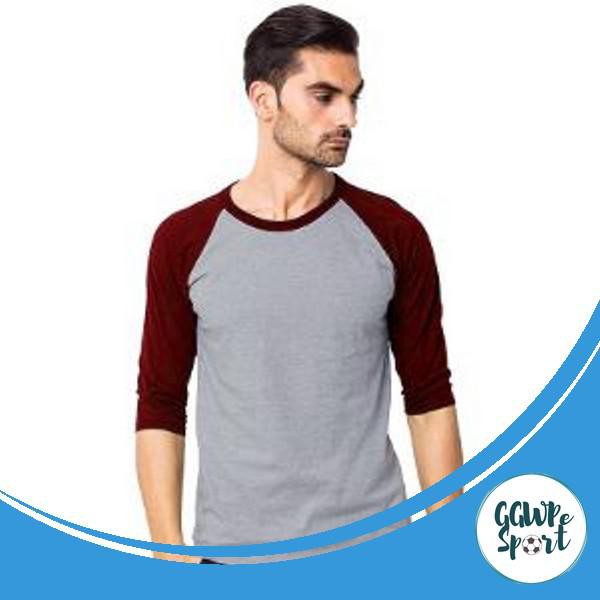 Kaos Raglan Wanita Pria Premium Cotton Combed 30S Lengan Setengah Abu Marun Kualitas Jaminan Terbaik