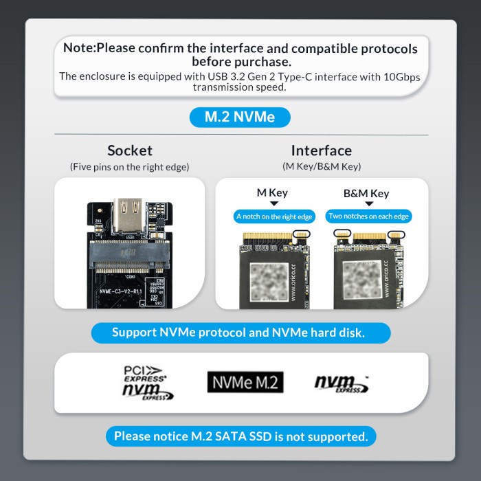 ORICO USB3.1 Gen2 Type-C 10Gbps M.2 NVMe SSD Enclosure - MM2C3-G2 - Hijau