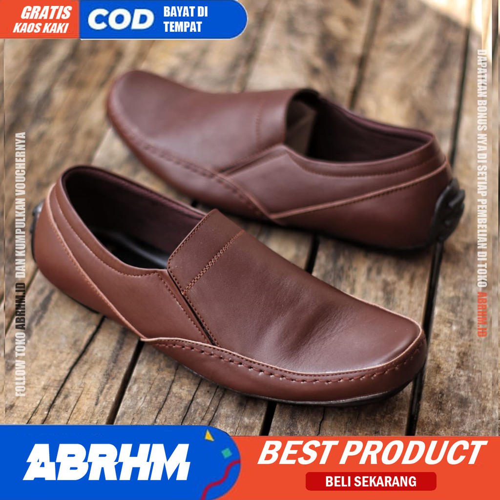 ABRHM x BANI Sepatu Casual Slip On Kulit Asli Kasual Formal Pantofel Pria Kerja Kantor Kondangan Slop Anti Slip Original