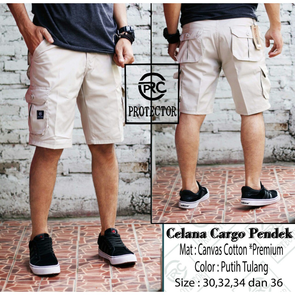 Hipocryte Non celana Cargo Pendek Putih Tulang Protector Celana Pendek Katun Keren