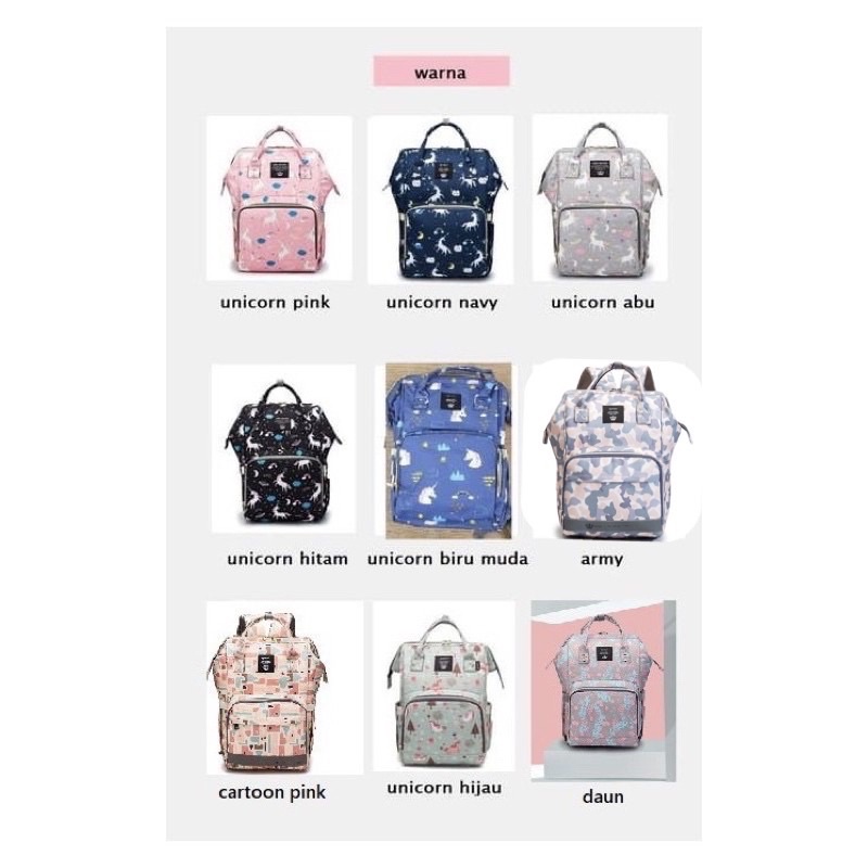 Tas Susu Unicorn Perlengkapan Bayi - Diaper Bag Backpack Mommy Unicorn Army Upgrade USB LILLAQ