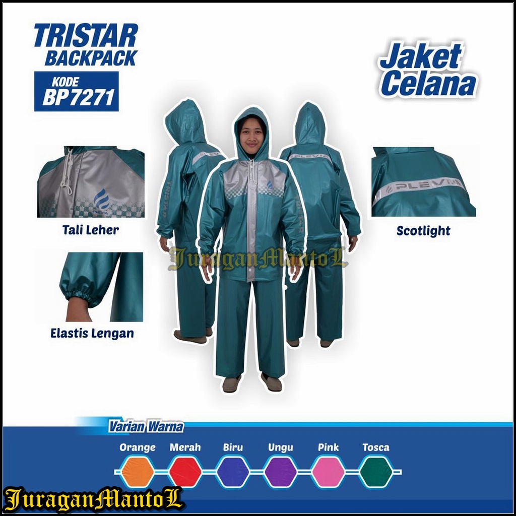 Juragan Mantol / Jas Hujan Plevia Jaket Celana Tristar Backpack / Jas Hujan Pria / Jas Hujan Wanita 