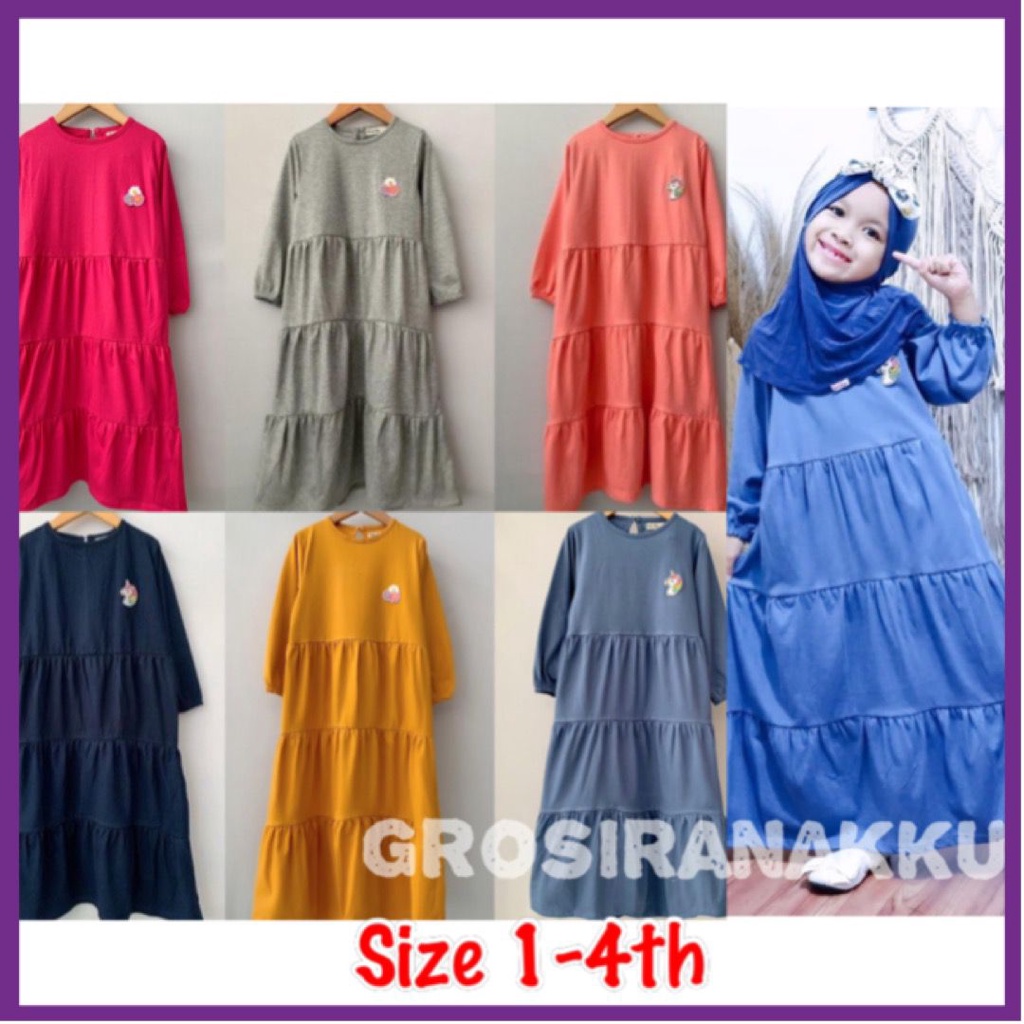 Baju Gamis Anak Kaos Aplikasi Bordir Mix Warna size 1-4Tahun baju muslim anak perempuan busana musli
